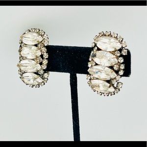 Vintage silver tone rhinestone clip on earrings costume jewelry